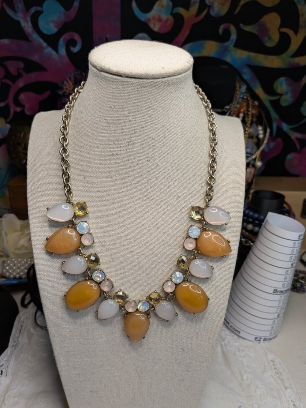 Loft Silver Tone Statement Necklace – Mustard & Opalescent Stones
